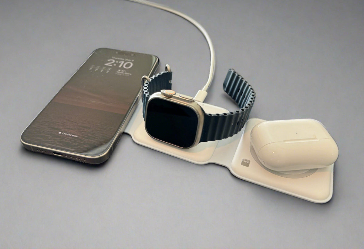 Foldable 3-in-1 Wireless Charger with Magnetic Phone, Watch, and Headphone Charging