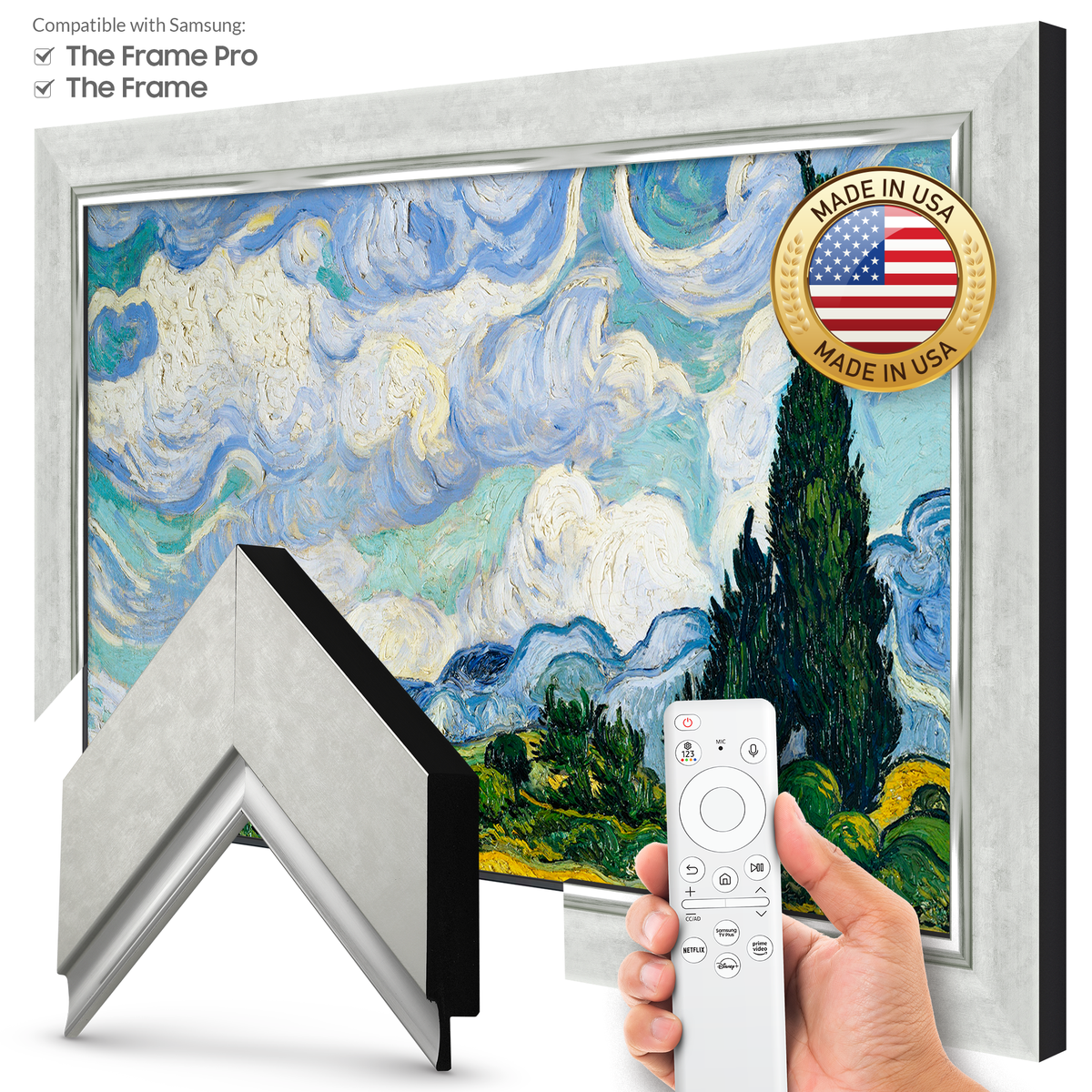 Contemporary Silver Deco Frame | Frame My TV