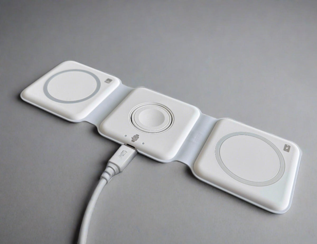 Foldable 3-in-1 Wireless Charger with Magnetic Phone, Watch, and Headphone Charging
